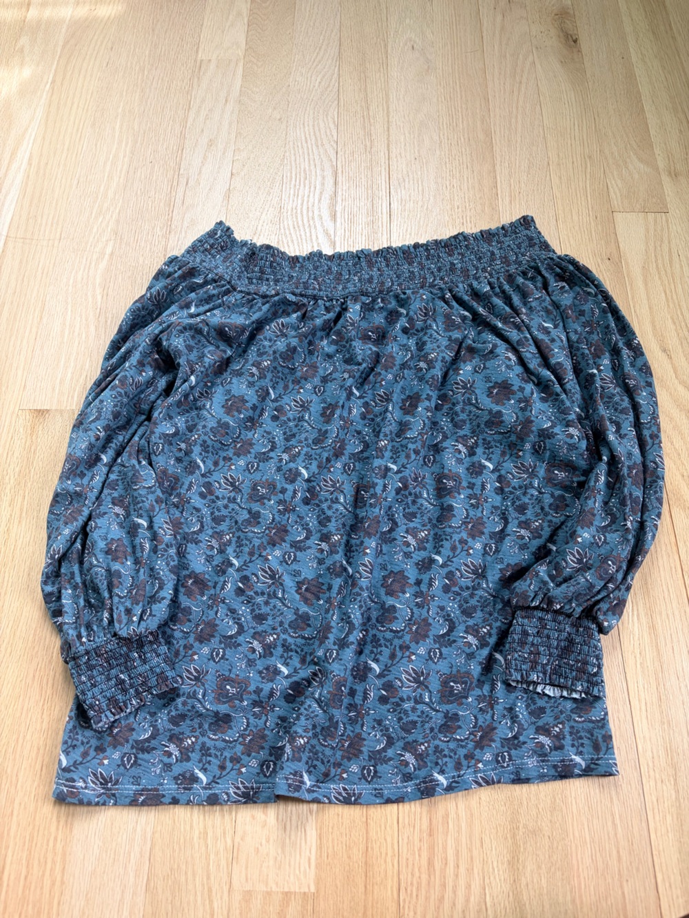 Nation LTD Floral Smocked Peasant Top XS Blue Long Sleeve Boho - Picture 5 of 5
